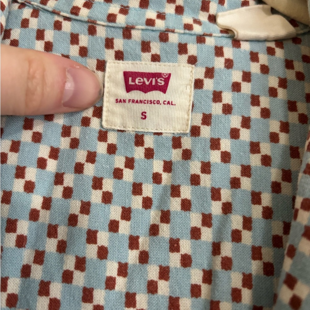 Levis Camp Shirt Womens Medium Checkered Print Linen Cotton Blend - Picture 4 of 7